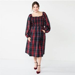 Plus Size Draper James RSVP Long Sleeve Smock Tiered MIDI Dress
